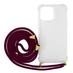 Θήκη Ancus Crossbody για Apple iPhone 14 Pro Max Διάφανη με Κορδόνι Μπορντώ