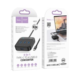 Hub USB-C Hoco HB31 Easy 4-in-1 με 4 χ USB3.0 Μαύρο 20cm