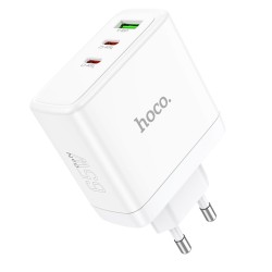 Φορτιστής Ταξιδίου Hoco N30 Glory Fast Charging PD65W QC3.0 2 x USB-C και 1 x USB 5V/3A Λευκός GaN Tech