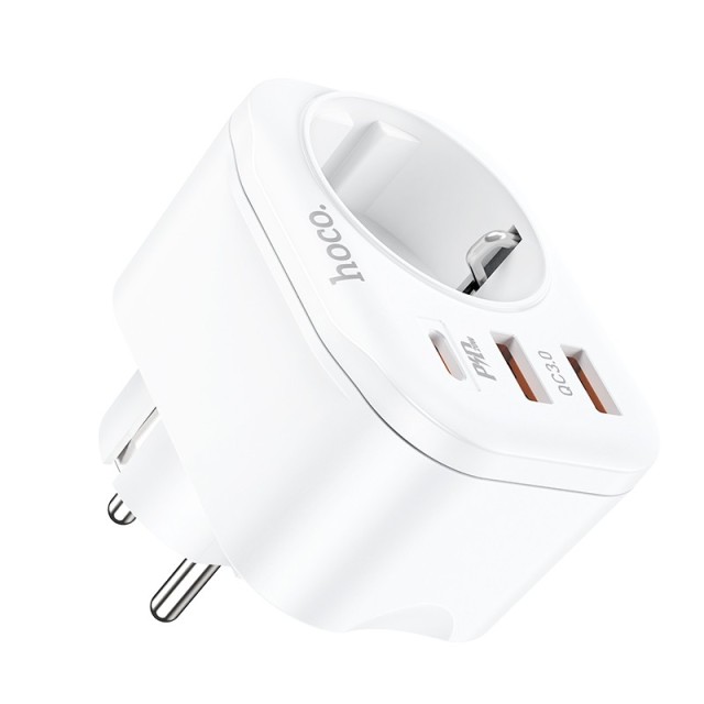 Αντάπτορας Σούκο Hoco NS3 με USB-C PD20W QC3.0 18W και 2 x USB 5V/3A QC3.0 4000W Λευκός