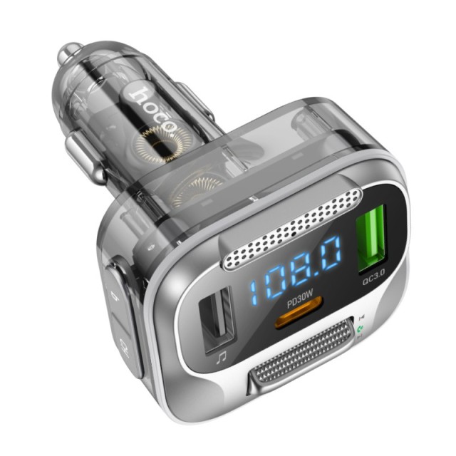 Bluetooth FM Transmitter Hoco E75 Bravery USB 18W+USB-C 30W PD30W+QC3.0 v5.0 LED Ένδειξη Μαύρο