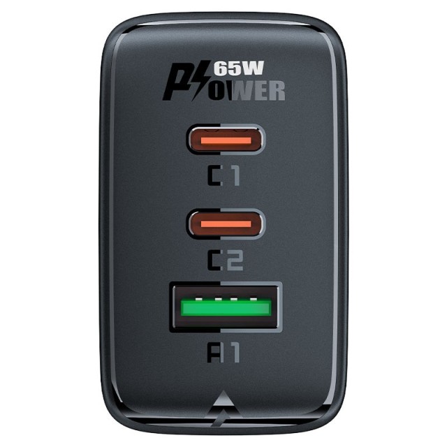 Φορτιστής Ταξιδίου Acefast A41 Fast Charging 2xUSB-C PD3.0 QC4.0 USB-A PD65W GaN Μαύρος