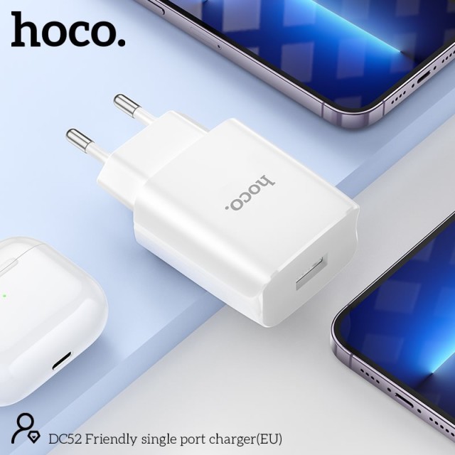 Φορτιστής Ταξιδίου Hoco DC52 Friendly με USB 5V 1.0A 50/60Hz Λευκό