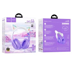 Wireless Ακουστικά Stereo Hoco W42 Cat Ears 400mAh Micro SD και AUX Purple Grape