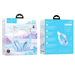 Wireless Ακουστικά Stereo Hoco W42 Cat Ears 400mAh Micro SD και AUX Crystal Blue