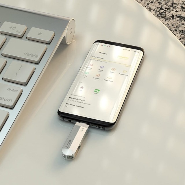 Flash Drive Hoco UD10 2 in 1 64GB USB-A 3.0 και USB-C Συμβατό με Windows Mac Linux και Android Ασημί