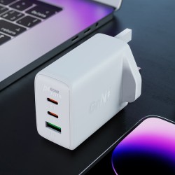 Φορτιστής Ταξιδίου Acefast A44 Fast Charging 2xUSB-C PD65W USB-A GaN Λευκός με UK Plug