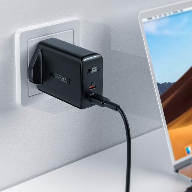 Φορτιστής Ταξιδίου Acefast A32 Fast Charging 2xUSB-C PD50W GaN Μαύρος με UK Plug