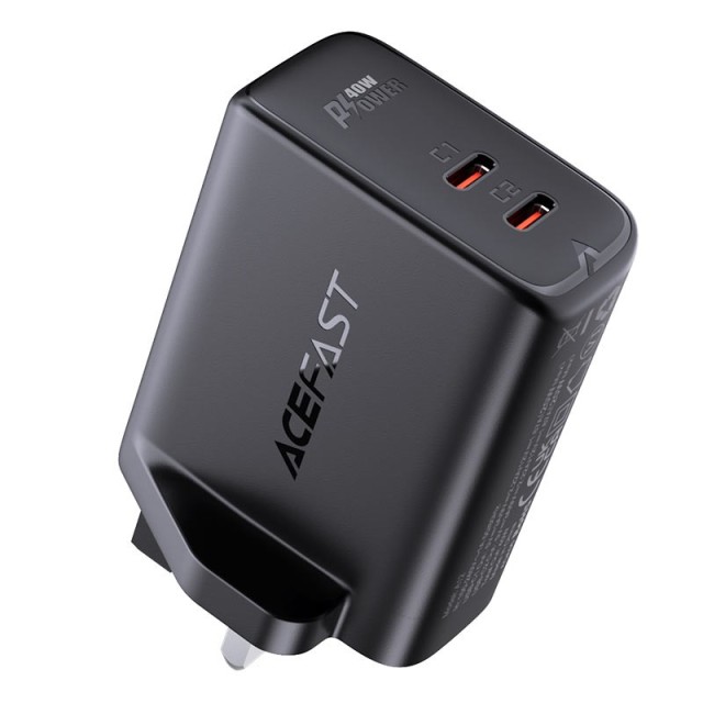 Φορτιστής Ταξιδίου Acefast A12 Fast Charging 2χUSB-C PD40W Μαύρος με UK Plug