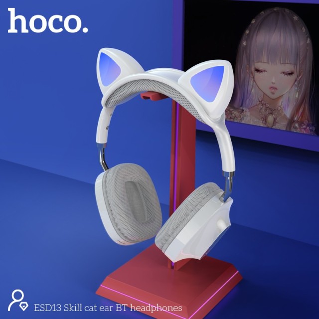 Ασύρματα Ακουστικά Stereo Hoco ESD13 Cat Ear BT5.3 FM 400mAh με Μικρόφωνο και Noise Reduction Λευκά