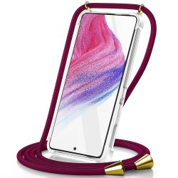 Θήκη Ancus Crossbody για Apple iPhone 15 Pro Διάφανη με Κορδόνι Μπορντω