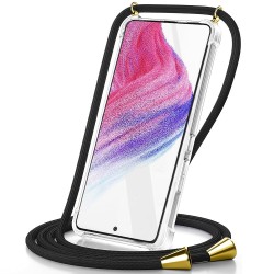 Θήκη Ancus Crossbody για Apple iPhone 15 Pro Διάφανη με Κορδόνι Μαύρο