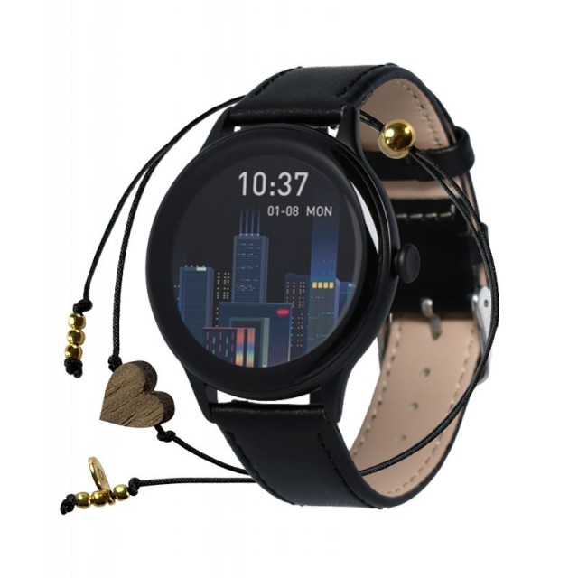 Smartwatch Maxcom FW48 Vanad Satin IP67 200mAh με 1.32” AMOLED Ecoleather Band Μαύρο