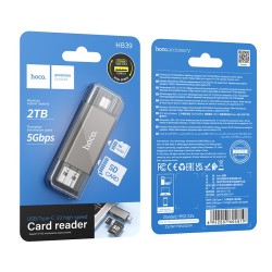 Αναγνώστης Κάρτας Μνήμης Hoco HB39 USB 3.0 και USB-C σε SD Κάρτα 5Gbps με 2TB Μέγιστη Χωρητικότητα Μεταλλικό Γκρι