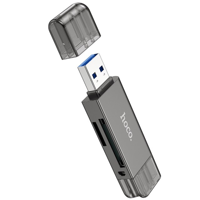 Αναγνώστης Κάρτας Μνήμης Hoco HB39 USB 3.0 και USB-C σε SD Κάρτα 5Gbps με 2TB Μέγιστη Χωρητικότητα Μεταλλικό Γκρι