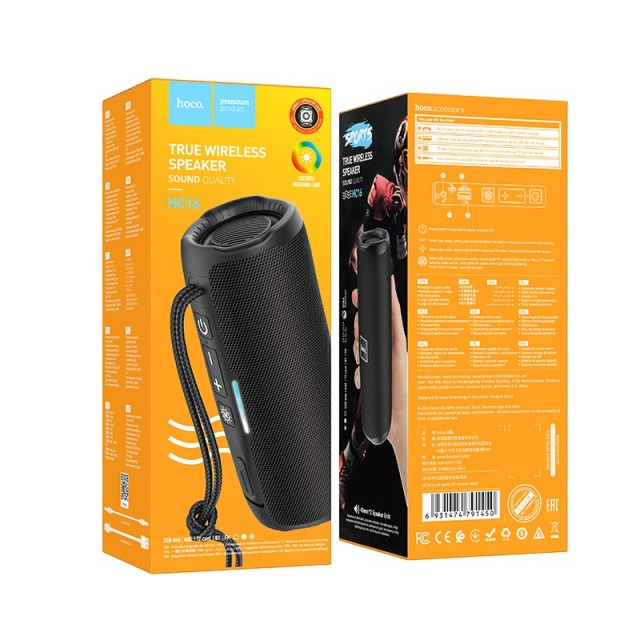 Φορητό Ηχείο Wireless Hoco HC16 Vocal Sports BT 5.3 1200mAh 2x5W με USB Micro SD 3.5mm FM και LED Μαύρο