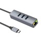 Αντάπτορας Hoco HB34 3 x USB-C σε USB 3.0 και RJ45  με Λειτουργία Μεταφοράς Δεδομένων 1000Mbps Γκρι