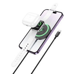 Ασύρματος Φορτιστής Hoco CW50 Fast 3-in-1 Magnetic Magsafe 15W με καλώδιο USB-C 1m Μαύρος