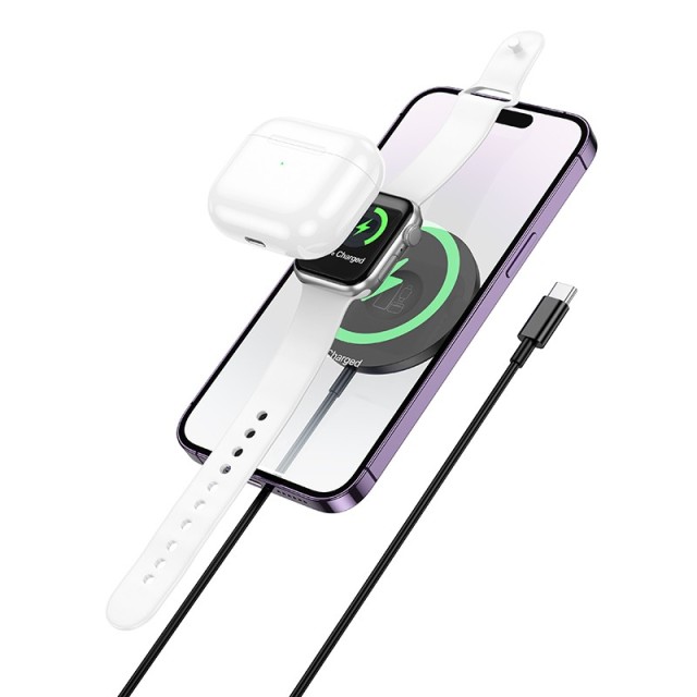 Ασύρματος Φορτιστής Hoco CW50 Fast 3-in-1 Magnetic Magsafe 15W με καλώδιο USB-C 1m Μαύρος