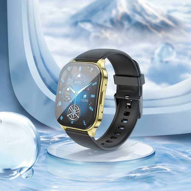 Smartwatch Hoco Y19 IP68 AMOLED Οθόνη 1.96" 300mAh V5.2 με Δυνατότητα Κλήσεων Χρυσαφί