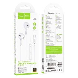 Hands Free Hoco M109 Earphones Stereo USB-C Συμβατά με Όλες τις Συσκευές USB-C Λευκό 1.2m