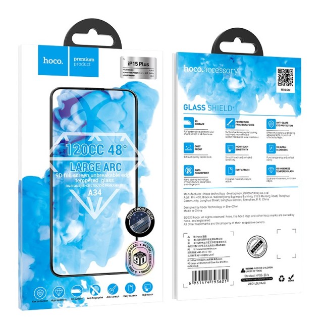 Tempered Glass Hoco Premium Series A34 9D Large Arc Dustproof Anti-glare 0.4mm για Apple iPhone 15 Plus