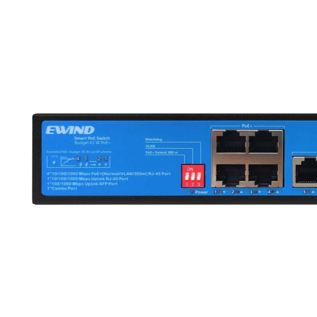 Ethernet Switch Ewind EW-S1907CG-AP 4x10/100/1000Mbps  + 1x1000Mbps  RJ45 Port+1x1000Mbps  SFP Port+ 1xCombo Port Gigabit PoE Switch