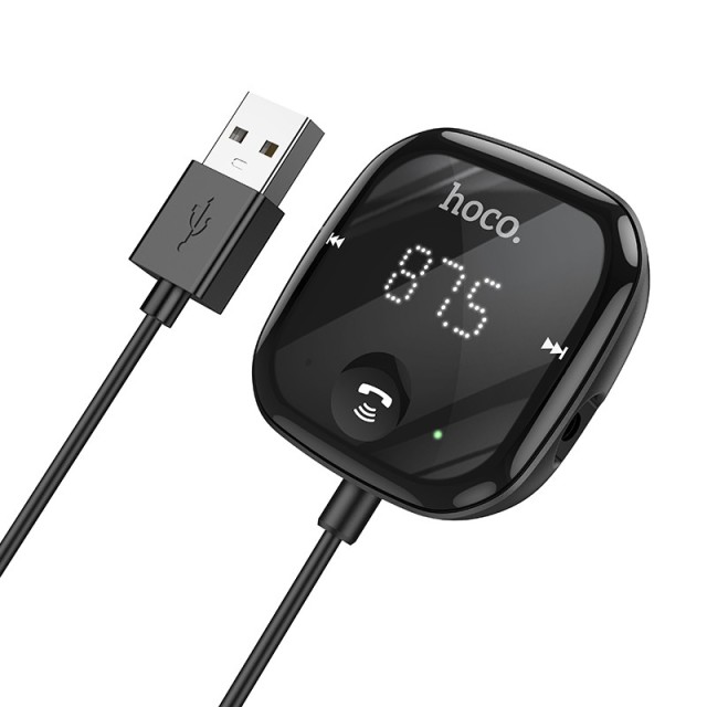 Bluetooth FM Transmitter Hoco E65 Unity MicroSD 32W+3.5mm Jack Playback v5.0 LED Ένδειξη με Ενσωματωμένο Μικρόφωνο Μαύρο 1.1m