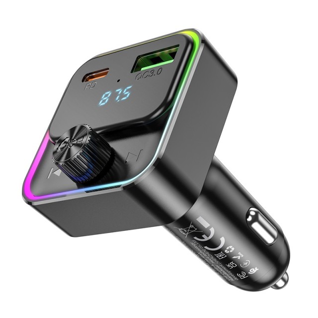 Bluetooth FM Transmitter Hoco E81 Fantasy USB-C 30W+USB 18W PD30W+18W QC3.0 v5.0 LED Ένδειξη Μαύρο