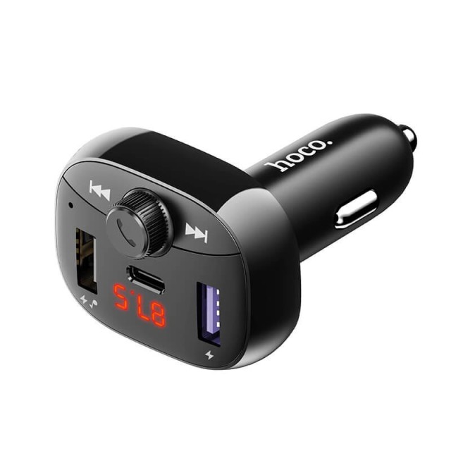 Bluetooth FM Transmitter Hoco DE2 USB QC3.0 18W+USB 12W+USB-C PD20W + Micro SD v5.0 LED Ένδειξη Μαύρο