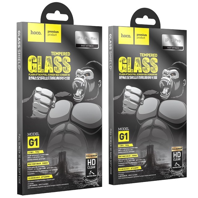 Tempered Glass Hoco Premium Series G1 0.33mm Flash Attach Full Silk Screen HD για Apple iPhone 15 Pro Max