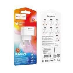 Αντάπτορας Hoco DC60 Universal (UK, 3C 3Plug, 3C 2Plug, US Plug) σε European Λευκός