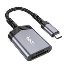 Αναγνώστης Κάρτας Μνήμης Hoco UA25 2 σε 1 USB-C480Mbps και 2TB για Micro SD/SD OTG Κοντό και Anti-bending Καλώδιο Γκρι