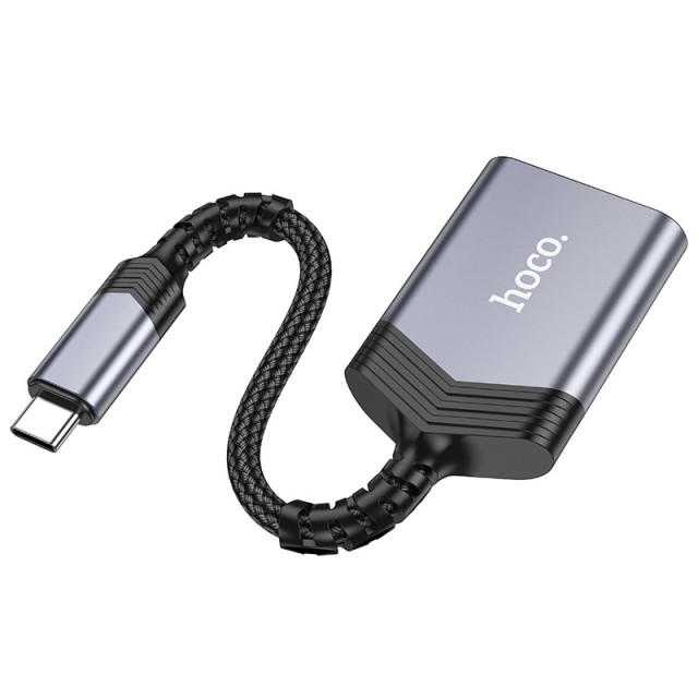 Αναγνώστης Κάρτας Μνήμης Hoco UA25 2 σε 1 USB-C480Mbps και 2TB για Micro SD/SD OTG Κοντό και Anti-bending Καλώδιο Γκρι