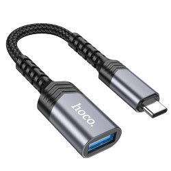 Αντάπτορας  Hoco UA24 USB-C σε USB 3.0 με Λειτουργία OTG 5Gbps Δυνατότητα Φόρτισης 5V/4A και Κοντό Anti-bending Καλώδιο Γκρι