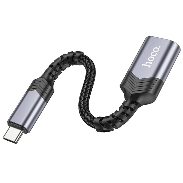 Αντάπτορας  Hoco UA24 USB-C σε USB 3.0 με Λειτουργία OTG 5Gbps Δυνατότητα Φόρτισης 5V/4A και Κοντό Anti-bending Καλώδιο Γκρι