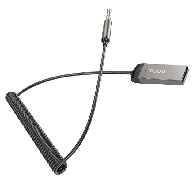 Bluetooth Audio Receiver Hoco E78 Benefit v5.3 USB and 3.5mm με Ενσωματωμένο Μικρόφωνο και Καλώδιο Σπιράλ έως 120cm Γκρι