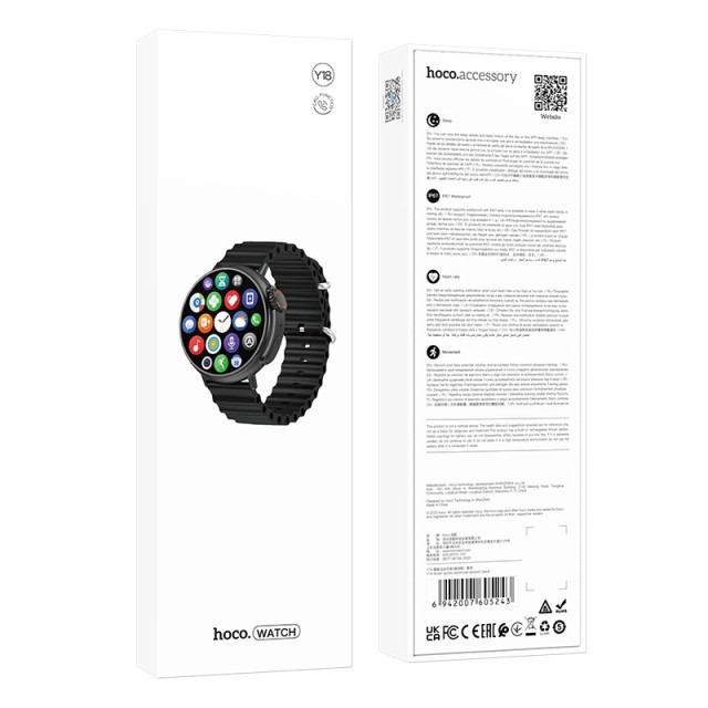 Smartwatch Hoco Y18 IP67 IPS Οθόνη 1.52" 300mAh V5.1 με Δυνατότητα Κλήσεων Μαύρο