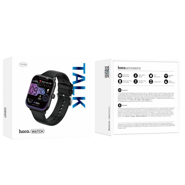 Smartwatch Hoco Y3 Pro IP67 Screen 1.95" 350mAh v5.1 με Δυνατότητα Κλήσεων Silicon Band Μαύρο