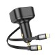 Φορτιστής Αυτοκινήτου Hoco NZ13 Clever USB-C PD30W QC3.0 και Lightning PD27W με Αναδιπλούμενο Καλώδιο 90εκ Μαύρος