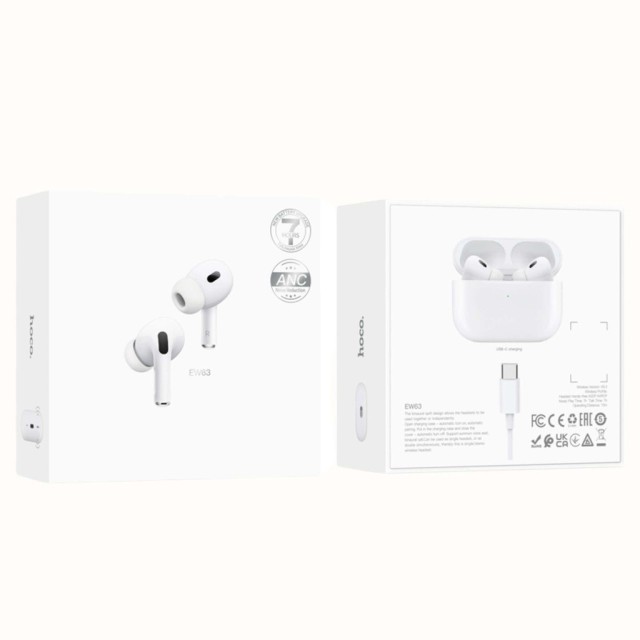 Wireless Hands Free Hoco EW63 V5.3 300mAh με 7 Ώρες Λειτουργίας και Active Noise Cancellation Συμβατό με Siri Λευκό