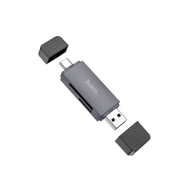 Αναγνώστης Κάρτας Μνήμης Hoco HB45 Spirit 2-in-1 USB 2.0 και USB-C σε SD και Micro SD Κάρτες 480Mbps με 2TB Χωρητικότητα Γκρι