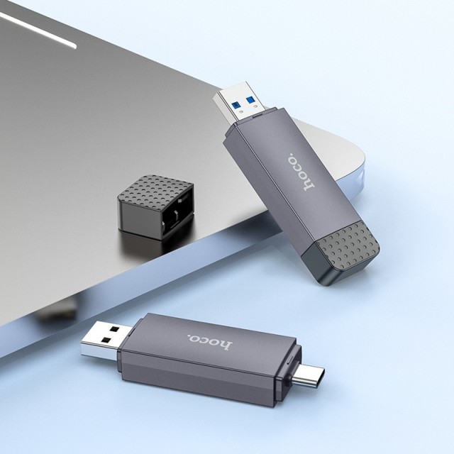 Αναγνώστης Κάρτας Μνήμης Hoco HB45 Spirit 2-in-1 USB 2.0 και USB-C σε SD και Micro SD Κάρτες 480Mbps με 2TB Χωρητικότητα Γκρι