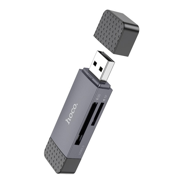 Αναγνώστης Κάρτας Μνήμης Hoco HB45 Spirit 2-in-1 USB 2.0 και USB-C σε SD και Micro SD Κάρτες 480Mbps με 2TB Χωρητικότητα Γκρι