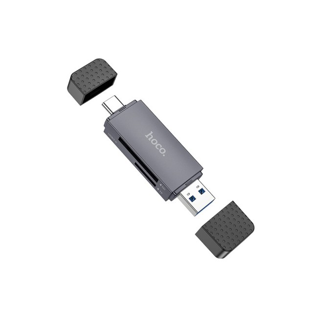 Αναγνώστης Κάρτας Μνήμης Hoco HB45 Spirit 2-in-1 USB 3.0 και USB-C σε SD και Micro SD Κάρτες 5Gbps με 2TB Χωρητικότητα Γκρι