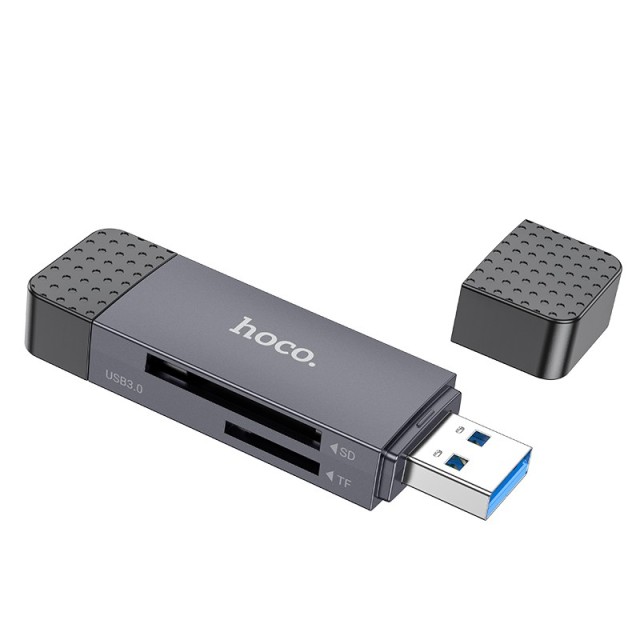 Αναγνώστης Κάρτας Μνήμης Hoco HB45 Spirit 2-in-1 USB 3.0 και USB-C σε SD και Micro SD Κάρτες 5Gbps με 2TB Χωρητικότητα Γκρι