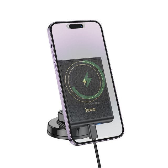 Βάση Στήριξης Αυτοκινήτου Hoco HW20 Precious με Magnetic Wireless Fast Charger έως 15W USB Μαύρη 4.5"-7"