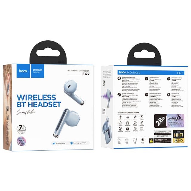 Wireless Hands Free Hoco EQ7 Snowflake TWS V5.3 300mAh με Voice Assistant Activation 7 Ώρες Ομιλίας και LED Οθόνη Μπλε