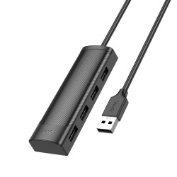 Hub USB Hoco HB41 Easy Safety 4-in-1 USB2.0 σε 4xUSB2.0 480Mbps 5V/3A Μαύρο 1.2m