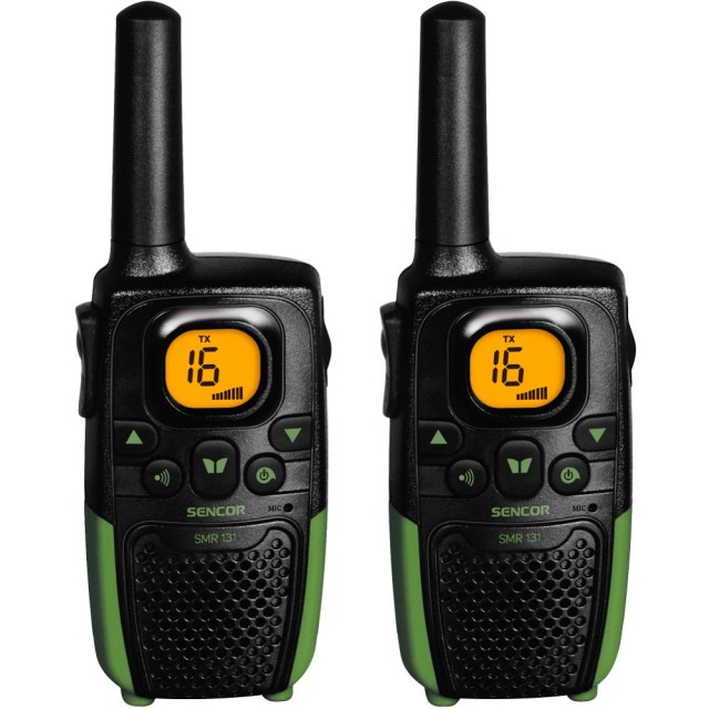 Walkie Talkie Σετ 2τμχ με Yποδοχή Hands Free Εύρος Κάλυψης 7 km 3ΑΑΑ Sencor SMR 131 Μαύρο/Πράσινο